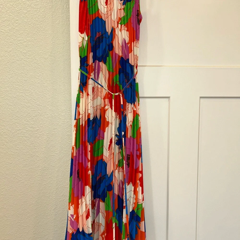 Sam Edelman / Retro Floral Plisse Spaghetti Strap Dress - Picture 3 of 8